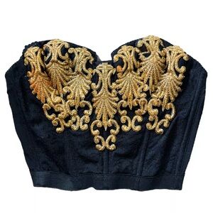 Black And Gold Jacquard Lace Corset Vintage Gelmart 34B
